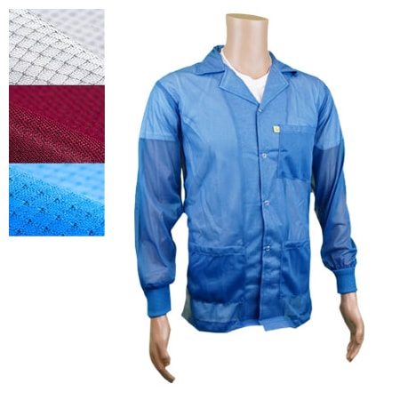 ESD Jacket, Lapel Collar, Knit Cuff, Color: Light Blue, 5X-Large